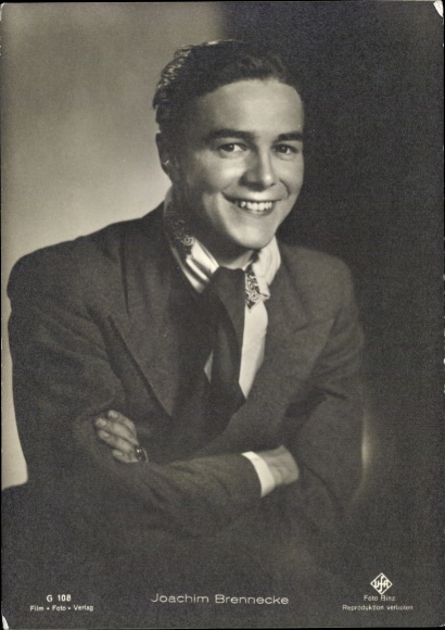 Postcard actor Joachim Brennecke, portrait, suit, Ufa Film
