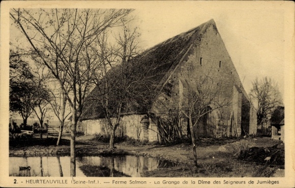CPA Heurteauville Rouen Seine Maritime, Ferme Salmon, La Grange de la Dime des Seigneurs de Jumièges