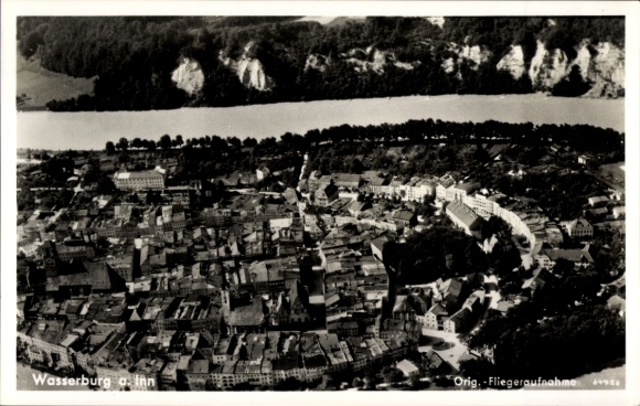 Postcard Wasserburg am Inn Upper Bavaria, aerial photograph