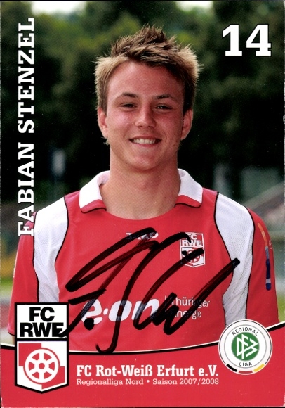 Autograph card footballer Fabian Stenzel, FC Rot-Weiß Erfurt, autograph