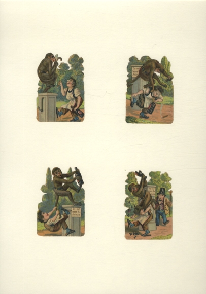 4 wafers, monkey teasing visitors in the zoo, size approx. 7 x 5 cm each