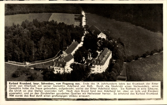 Postcard Krumbach in Swabia, Krumbad, aerial photograph