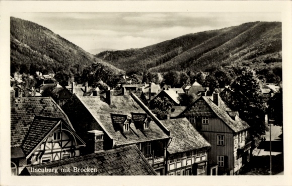 Postcard Ilsenburg in the Harz Mountains, Ilsenburg with Brocken, mountain landscape, characteristic architecture