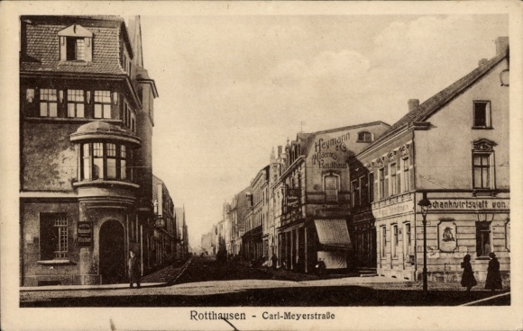 Postcard Rotthausen Gelsenkirchen Westphalia, street with buildings, advertising for Heymann, Carl-Meyerstraße