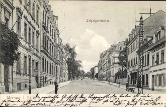 Ak Meerane in Sachsen, Blick in die Leipzigerstraße, Karren