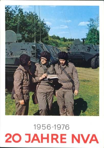 Postcard 20 years NVA 1956-1976, National People's Army of the GDR, tanks, soldiers in uniform