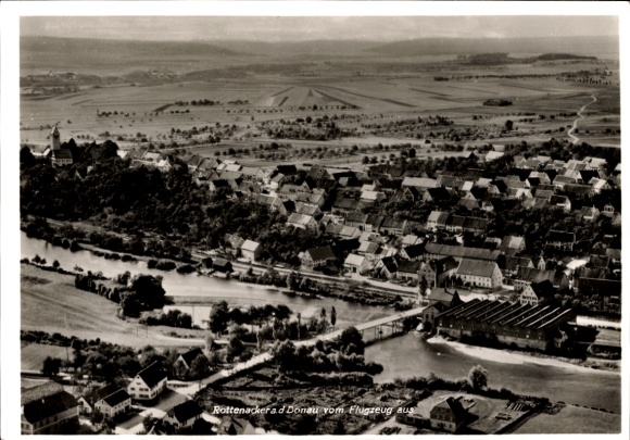 Postcard Rottenacker on the Danube, aerial photograph
