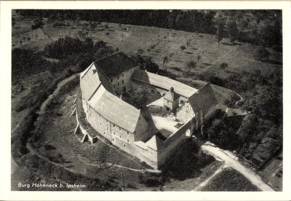 Postcard Ipsheim Middle Franconia, aerial photograph, Hoheneck Castle