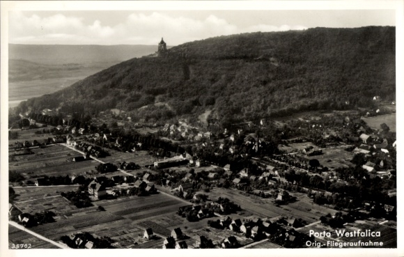 Postcard Porta Westfalica on the Weser, aerial photograph