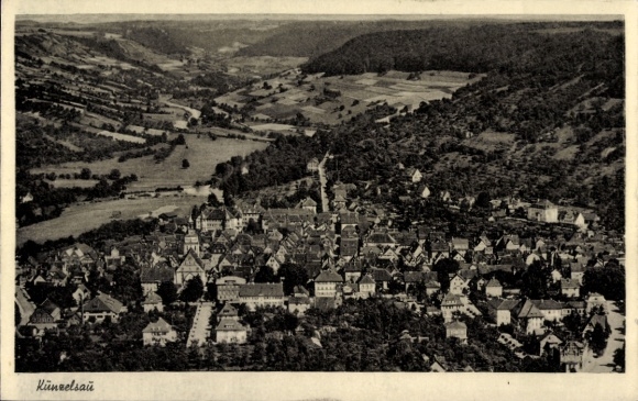 Postcard Künzelsau am Kocher Hohenlohekreis, aerial photograph