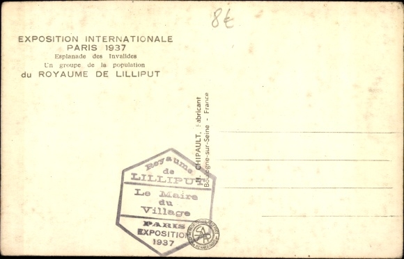 Postcard Paris, International Exhibition 1937, A group of the people of the Kingdom of Lilliput