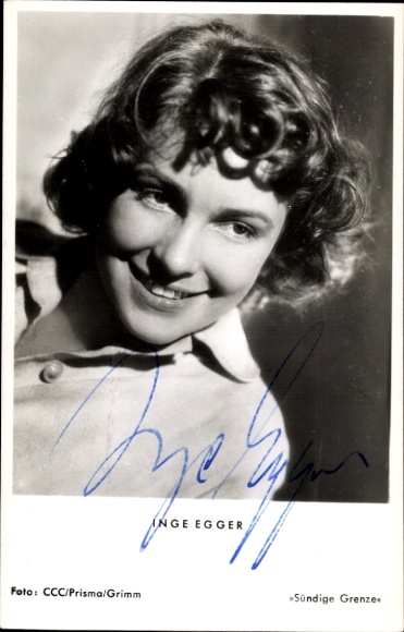 Postcard actress Inge Egger, Sinful Border, portrait, autograph