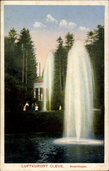 Ak Bad Cleve Kleve am Niederrhein, Luftkurort  Amphitheater, Wasserfontänen, Bäume, Menschen