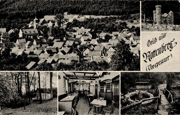 Postcard Rottenberg Hösbach in Spessart Lower Franconia, guesthouse and pension Gustav Hufgard, general view