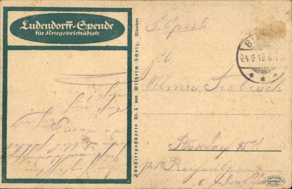 Artist Postcard Ludendorff donation for war victims, plough, I. WK