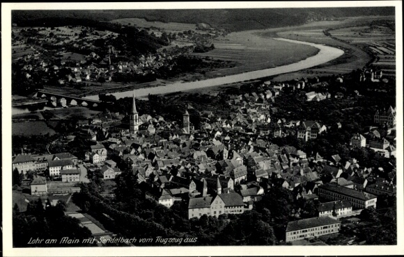 Postcard Lohr am Main Lower Franconia, aerial photograph