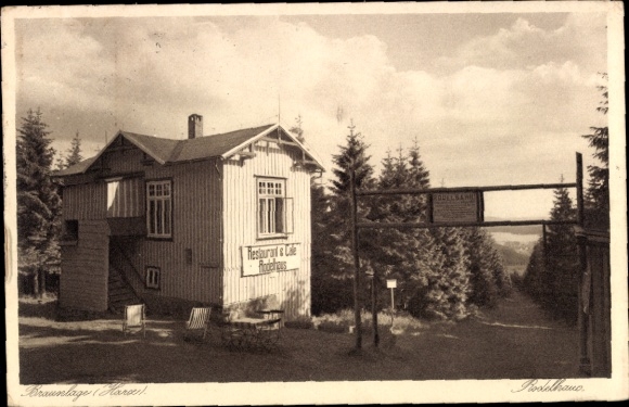 Postcard Braunlage in the Harz Mountains, toboggan run, restaurant, forest, mountain landscape