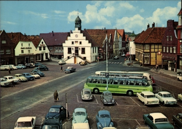 Ak Lingen an der Ems, Markt, Rathaus, Autos, Autobusse