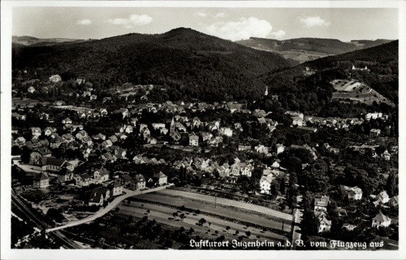 Ak Jugenheim an der Bergstraße Hessen, Luftaufnahme von  Landschaft, Häuser, Bäume