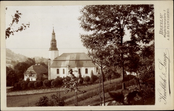 Cabinet photo Świeradów Zdrój Bad Flinsberg Silesia, church, photographer Knoblich & Lange, Wroclaw