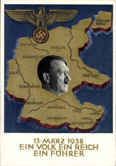 Postal stationery Postcard Klein, One People, One Reich, One Führer, Anschluss of Austria 1938, Greater Germany