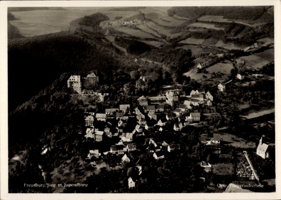 Postcard Freusburg Churches Sieg District Altenkirchen Rhineland Palatinate, place with youth castle, aerial photo