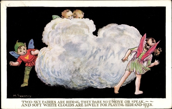Kunstenaar Ak Sowerby, M., Sky Fairies, Zachte witte wolken zijn prachtig om verstoppertje te spelen