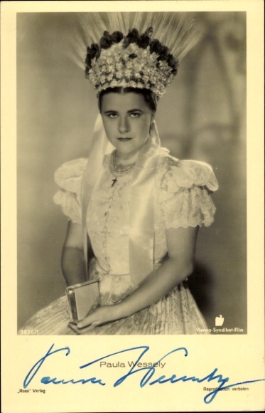 Ak Schauspielerin Paula Wessely, Portrait, Kopfschmuck, Autogramm