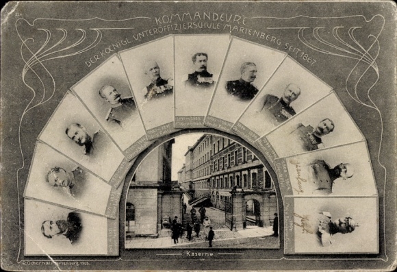 Postcard Marienberg in the Ore Mountains Saxony, Commanders of the Royal Non-Commissioned Officers School since 1867, Barracks