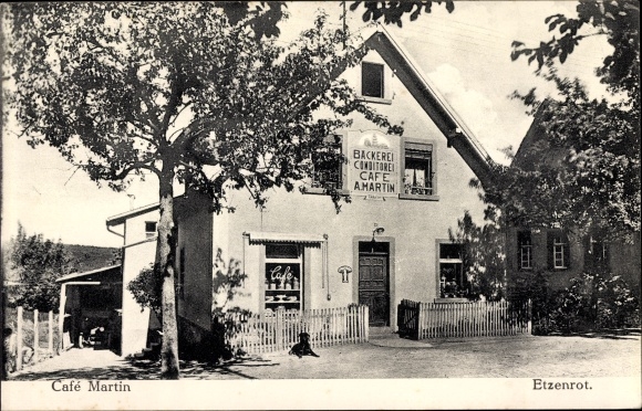 Postcard Etzenrot Waldbronn BW, bakery confectionery Café Martin