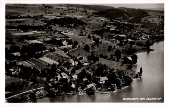 Postcard Kattenhorn on the Untersee Öhningen Baden, aerial photograph, beautiful view