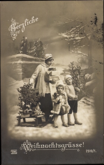 Postcard Congratulations Christmas, children, sleigh