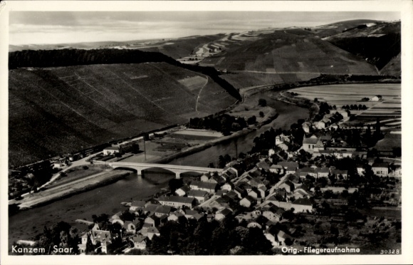Postcard Kanzem on the Saar, aerial photograph