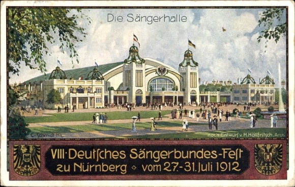 Artist Postcard Nuremberg, Sängerhalle, VIII. German Singers' Association Festival 1912
