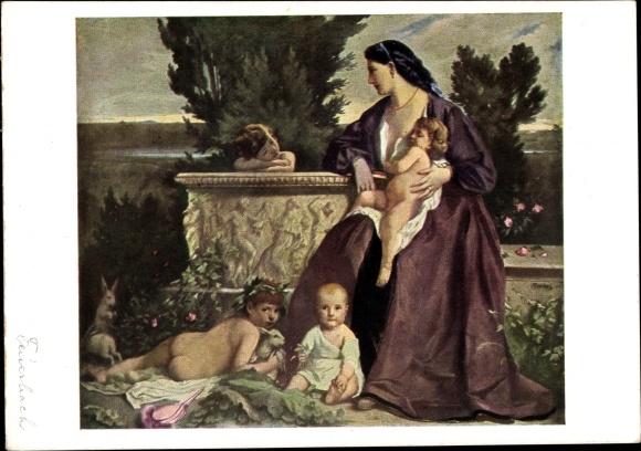 Artist PC Feuerbach, Anselm, family portrait, mother with children, rabbits