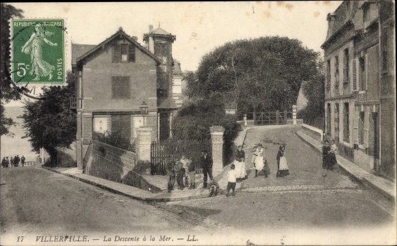 Postcard Villerville Calvados, the Descent to the Sea, Weg zum Strand, Ortspartie