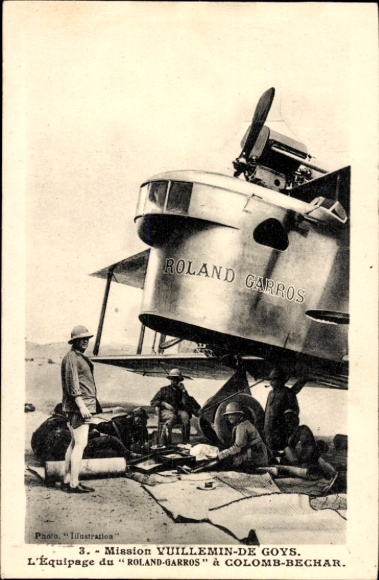 Postcard Colomb Bechar Algeria, Mission Vuillemin et De Goys, Equipage du Roland Garros, Researchers