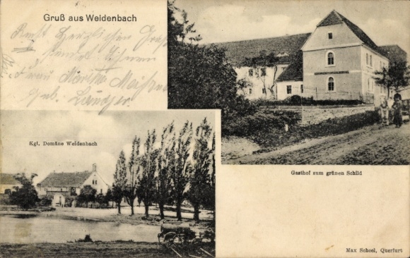 Ak Weidenbach Obhausen in de Saalekreis, Kgl. Domein Weidenbach, Herberg aan het Groene Schild