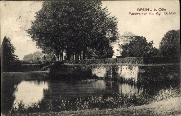 KP Brühl w Westfalii, staw parkowy z Kgl. zamek, cichy krajobraz, woda, drzewa
