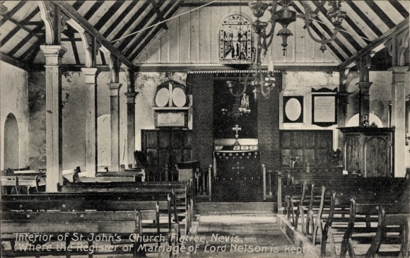 Postcard Figtree Nevis West Indies, interior view of St. John's Church