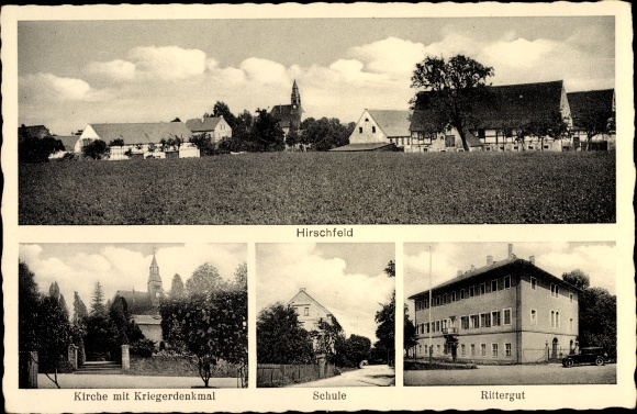 PC Hirschfeld in Saxony, church, war memorial, manor, school, view of the town