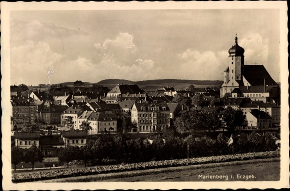 Postcard Marienberg in the Erzgebirge of Saxony, general view, church