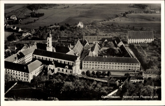 Postcard Ochsenhausen in Württemberg, monastery, aerial photograph
