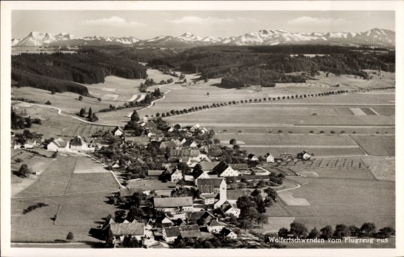 Postcard Wolfertschwenden Swabia, aerial photograph