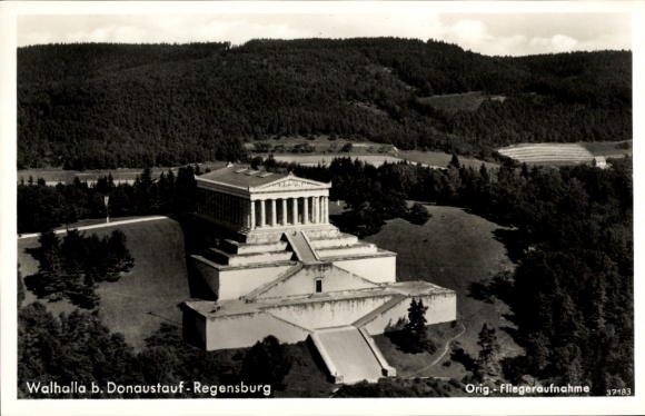 Donaustauf in the Upper Palatinate, Walhalla near Regensburg, Walhalla, monumental building, aerial photograph