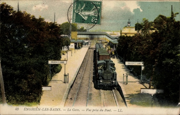 Postcard Enghien les Bains Val d'Oise, station, track side, bridge