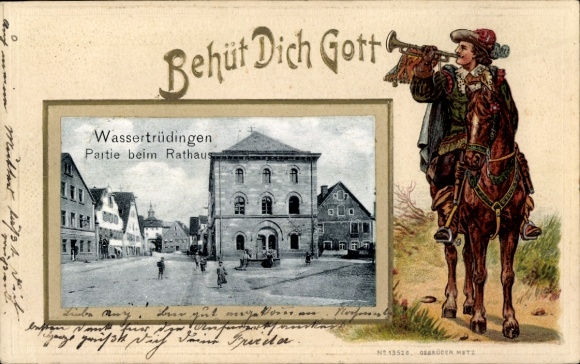 Präge Passepartout Ak Wassertrüdingen, Rathaus, Behüt dich Gott, Trompeter von Säckíngen