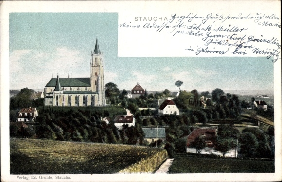 Ak Staucha Stauchitz in Sachsen, Gesamtansicht, Kirche