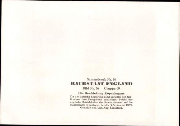 Collection picture robber state England, the bombardment of Denmark, painting by Chr. Aug. Lorentzen