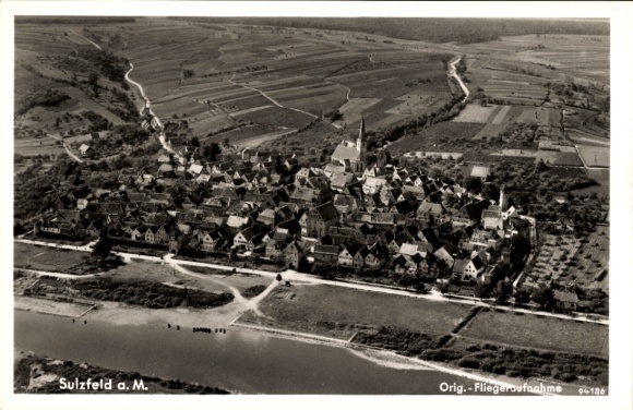 Postcard Sulzfeld am Main in the district of Kitzingen, aerial photograph